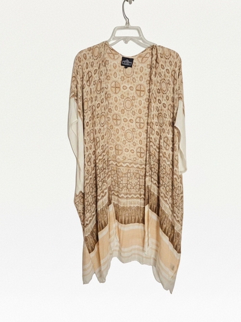 Lightweight Beige And Brown Patterned Kimono Flowy, Airy, Boho Beachy Womens OS